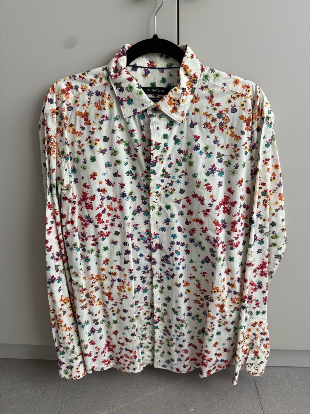 Bugatchi White Long-Sleeve Floral Dot Print Shirt